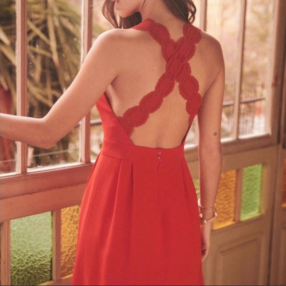 Sézane Lace open back red dress sz44 US12